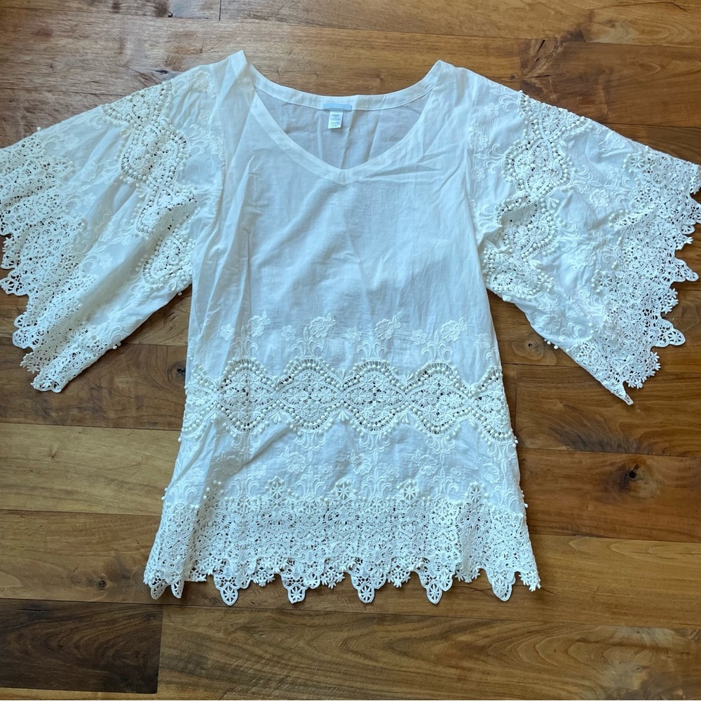 Anthropologie Eberjey Castaway White Cotton Lace Tunic Top Coverup sz M/L - Picture 7 of 12